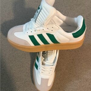 adidas Kids White Green Gum Sole Samba Sneakers